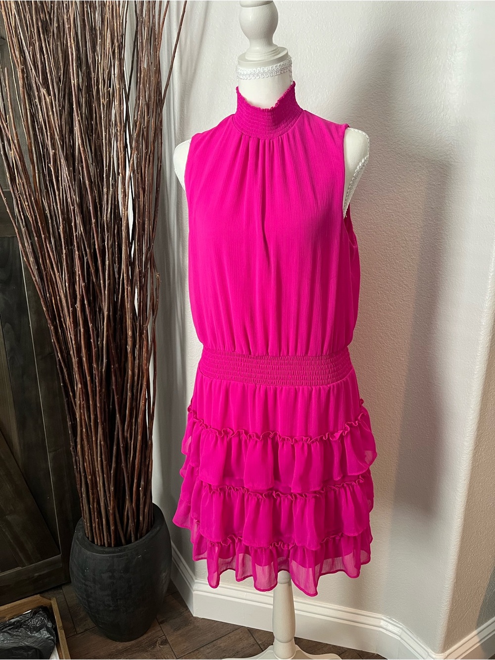 MSK Vibrant Fuchsia Sleeveless Ruffle Tier Maxi Dress
